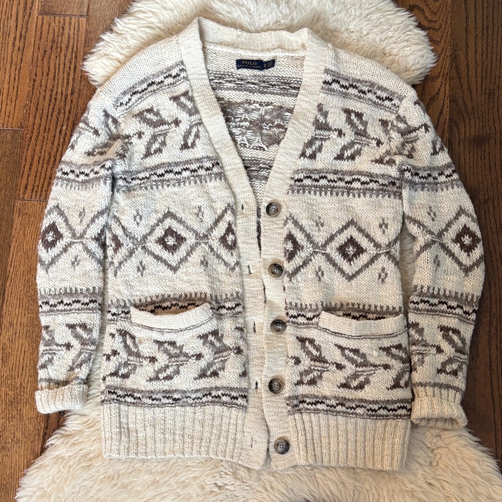 Polo by Ralph Lauren Cream & Brown Fair Isle Men's Cardigan